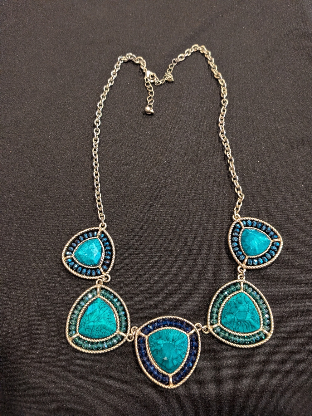 Francesca's Blue Green Gold Tones Statement Necklace 12" - Women Jewelry